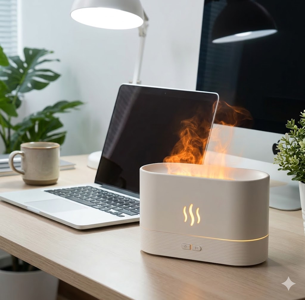 Essential Oil Flame Diffuser | 7 Colour LED Aromatherapy Humidifier | Quiet Auto-Off Aroma Diffuser for Bedroom Home Office Room