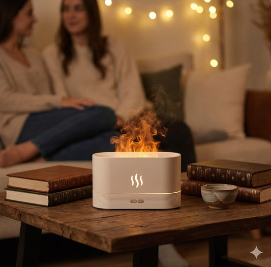 Essential Oil Flame Diffuser | 7 Colour LED Aromatherapy Humidifier | Quiet Auto-Off Aroma Diffuser for Bedroom Home Office Room