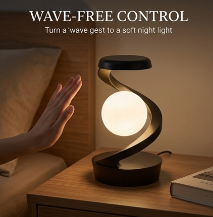 Modern Minimalist Desk Lamp with Wireless Phone Charging Rotating Moon Design for Gaming Room Bedroom Nightstand Lamp
