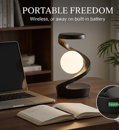 Modern Minimalist Desk Lamp with Wireless Phone Charging Rotating Moon Design for Gaming Room Bedroom Nightstand Lamp