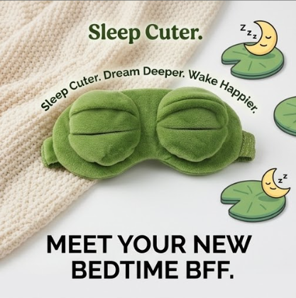 Cute Frog Sleep Eye Mask | Soft Plush Light Blocking | Travel Nap Yoga | Women & Kids Night Mask | Green Animal Design