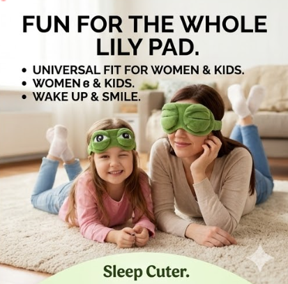 Cute Frog Sleep Eye Mask | Soft Plush Light Blocking | Travel Nap Yoga | Women & Kids Night Mask | Green Animal Design