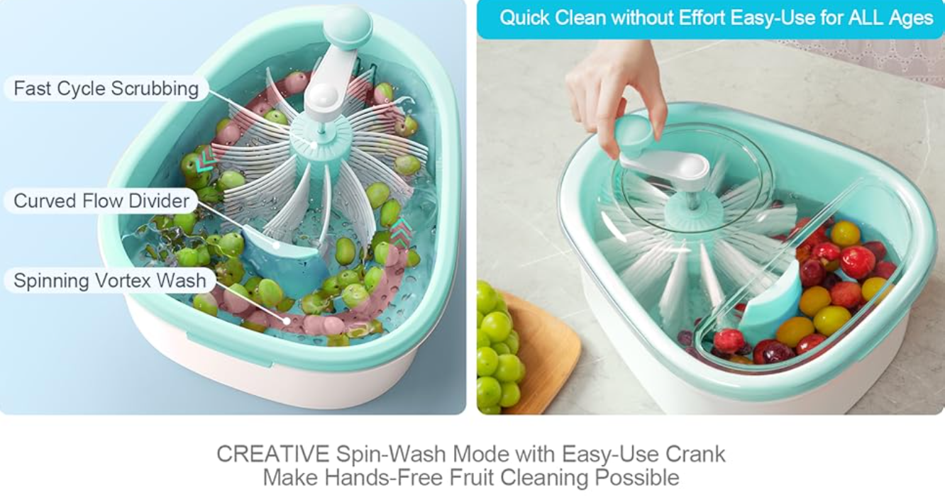 Fruit Spinner Cleaner — 720° Vortex Wash | Hands Free | Family Size | No Electricity Needed