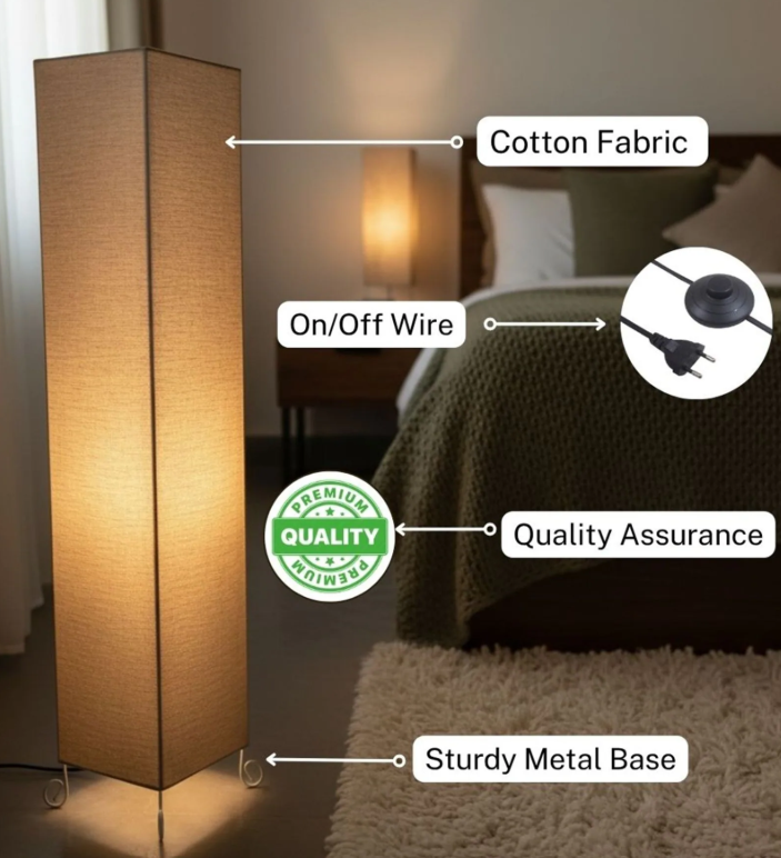 Jute Shade LED Floor Lamp | 33 Inch Standing Lamp | Wooden Base | B22 Holder | Bedroom Living Room Home Decor | Beige